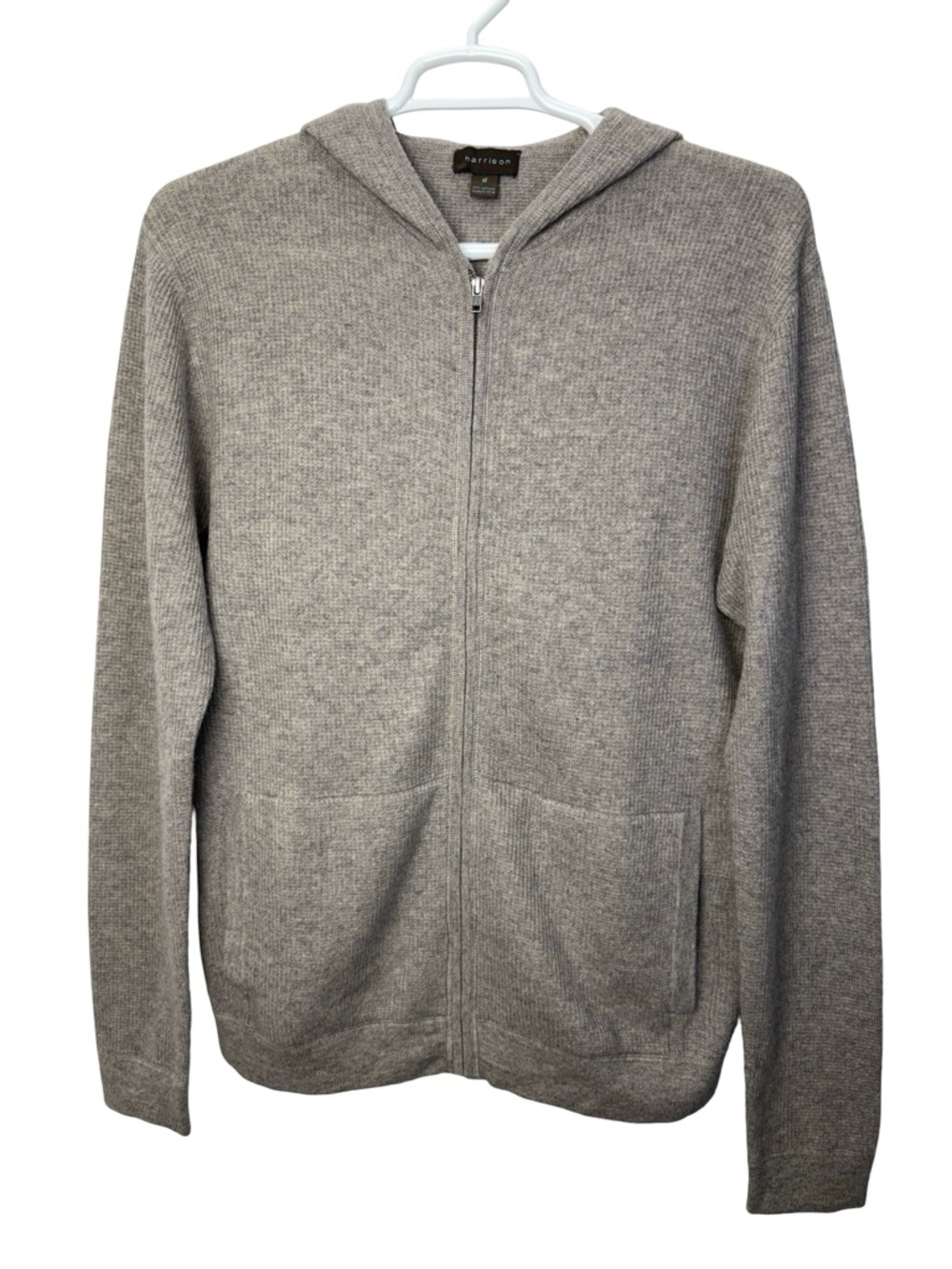 Harrison Men’s Size XL 100% Cashmere Grey Hoodie Zip Up Sweater